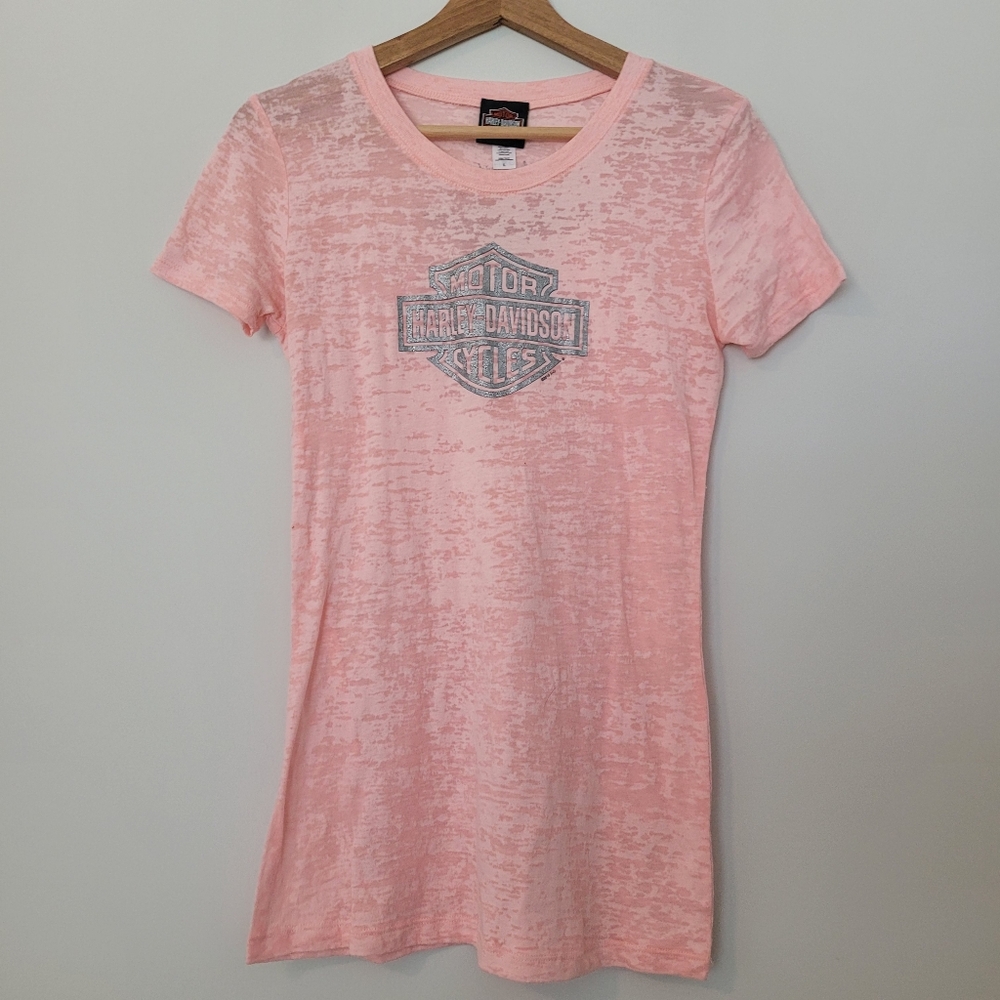 Harley Davidson Pink  Semi Sheer Burnout Bikercore T-shirt Large Short Sleeve